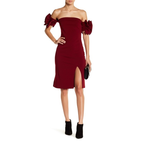 Gracia Dresses & Skirts - Gracia Burgundy Ruffle Off Shoulder Cocktail Dress